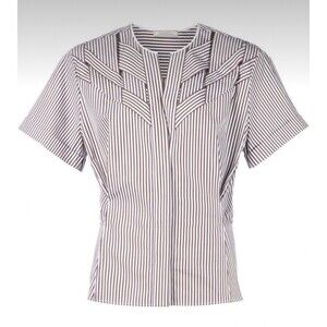 NINA RICCI WOMENS WOVEN SHIRT SZ 38/S WHITE BLACK STRIPED 100% COTTON BLOUSE TOP
